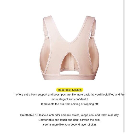 YIANNA Womens Post-Surgery Front Closure Brassiere Sports Bra, YA83288-Beige-M - Picture 6 of 8